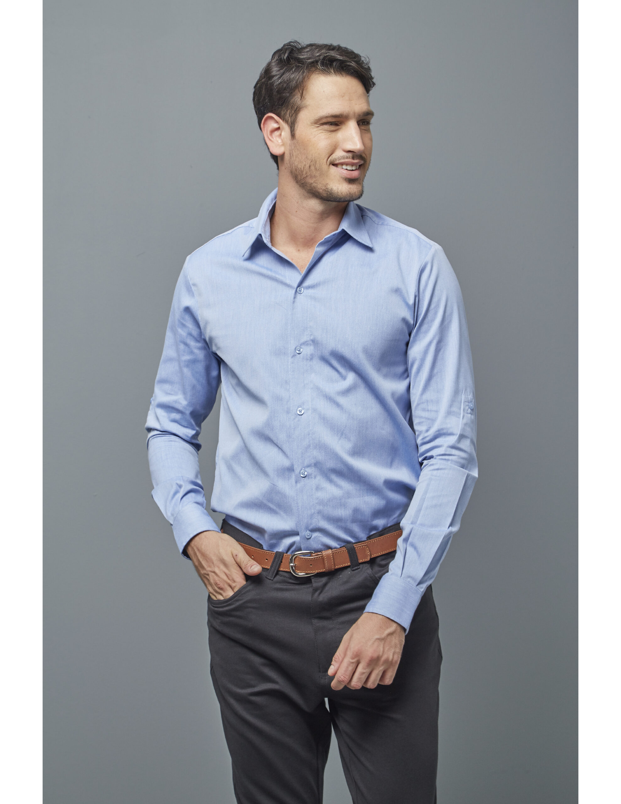 Camisa ejecutiva azul de hombre manga larga