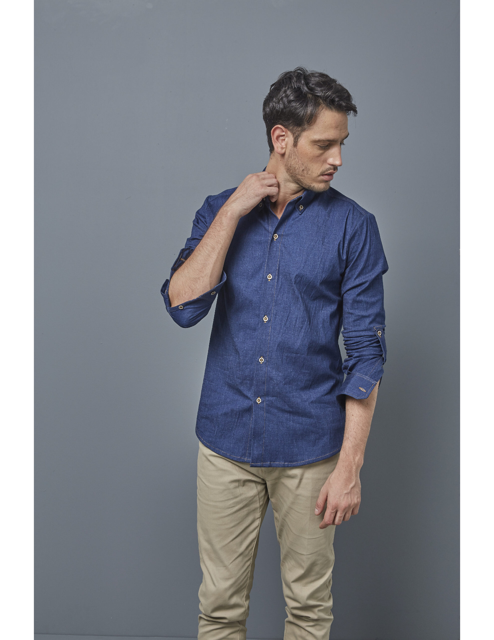 Camisa ejecutiva índigo de hombre manga larga