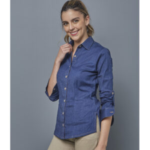 Camisa ejecutiva índigo de mujer manga larga