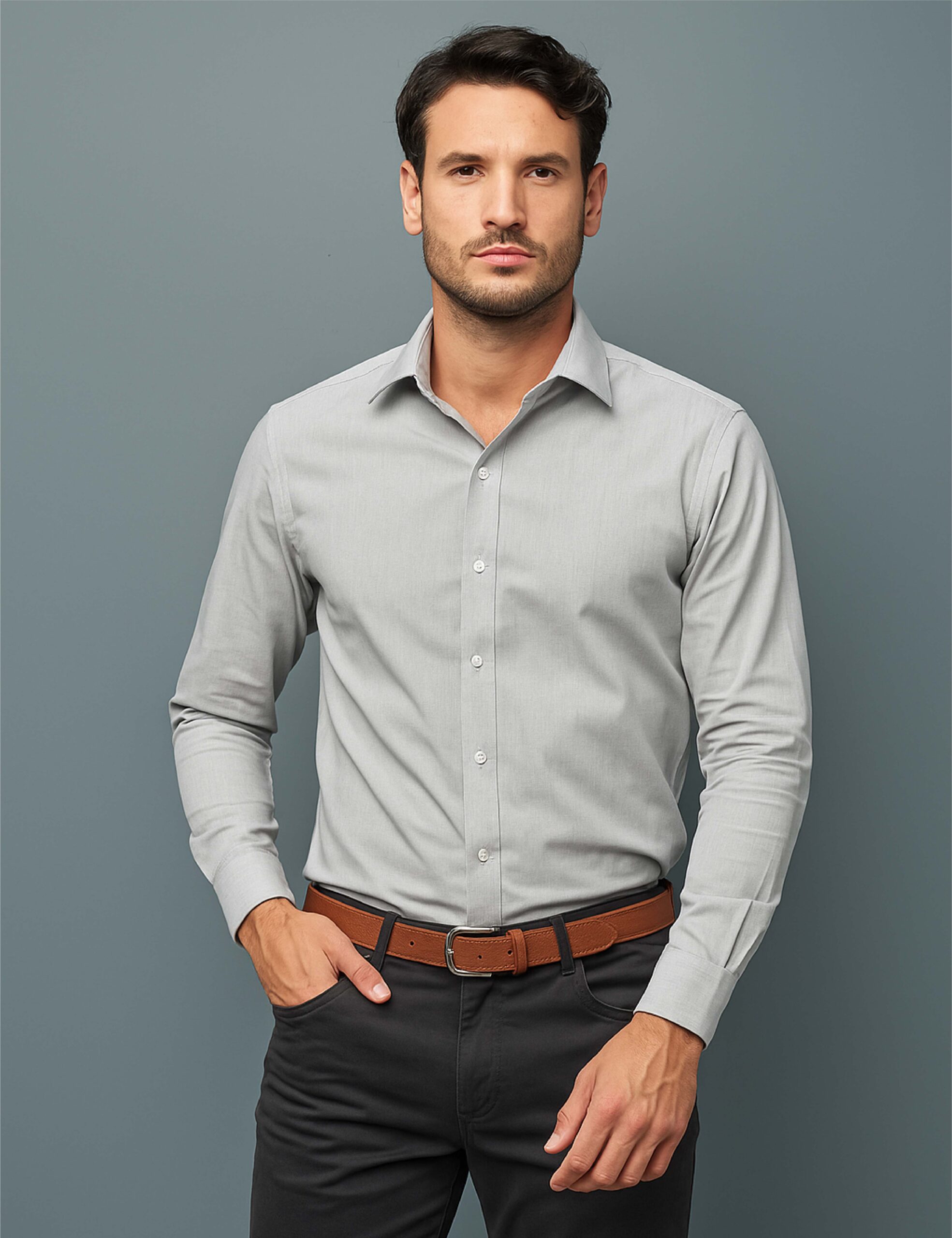 Camisa ejecutiva gris de hombre manga larga