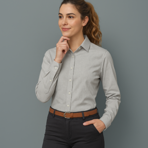 Camisa ejecutiva gris de mujer manga larga