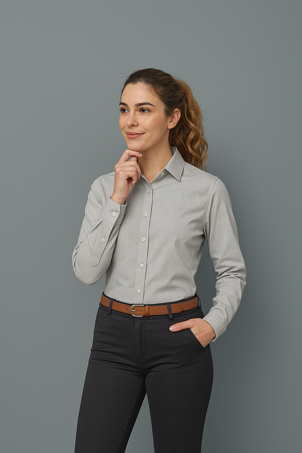 Camisa ejecutiva gris de mujer manga larga